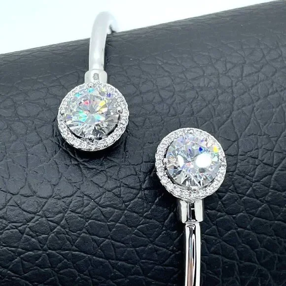 Bypass Bracelet Sterling Silver Simulated Diamonds Round Cut Absolute 4.28ctw - Picture 3 of 14